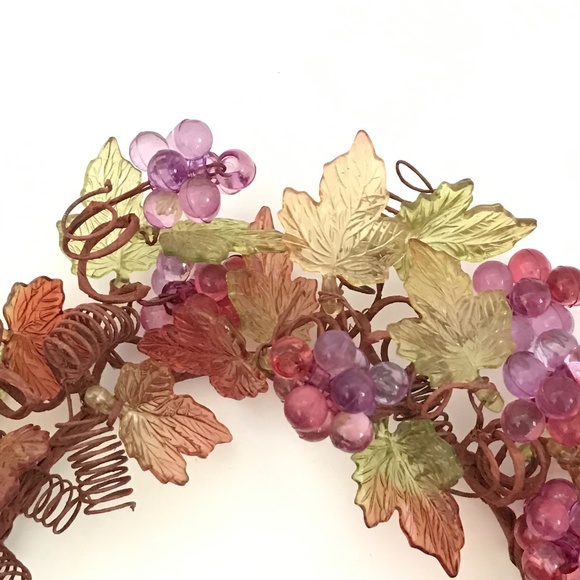 Candle Ring Wreath Fall Table Centerpiece Leaves Grapes Thanksgiving Fall Decor - Picture 2 of 16